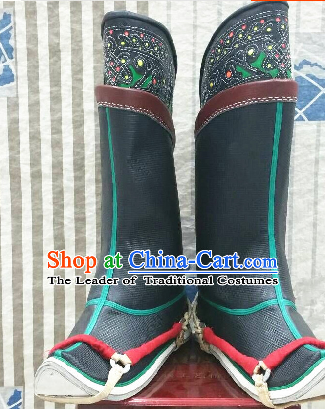 Top Chinese Mongolian Minority Mongol Boots Mongolia Minority Boot Ethnic Mongolian Feather Shoes