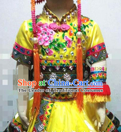 Chinese Stage Minority Dance Costume Dance Costumes Fan Dance Umbrella Ribbon Fans Dance Fan Water Sleeve Costume for Children Girls