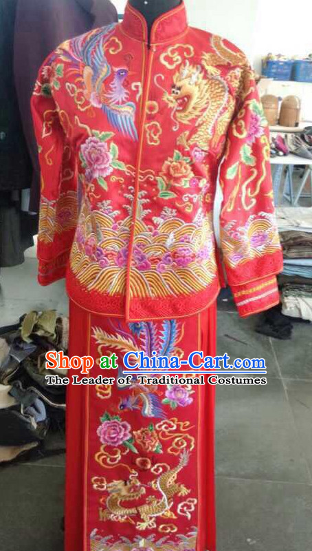 Top China Bridegroom Embroidered Phoenix Wedding Dress Bridal Dresses Complete Set