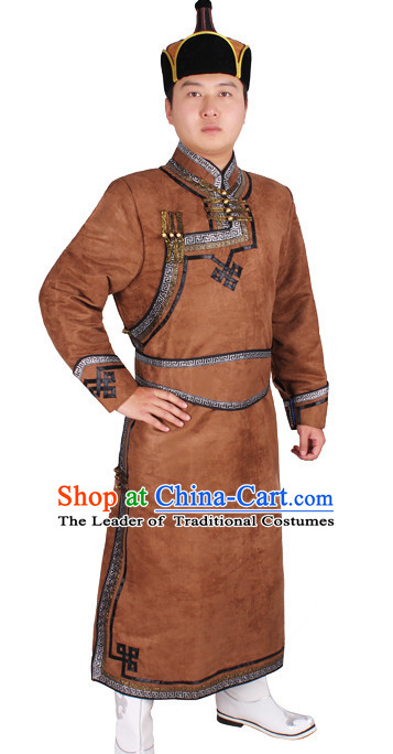 Mongolian Men Minority Mongol Mongolia Robe and Hat Complete Set