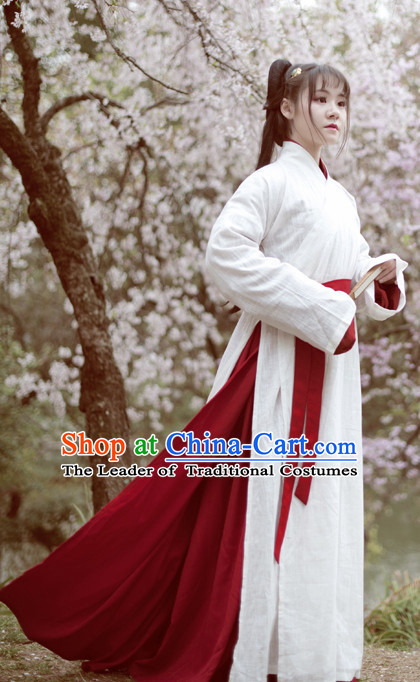 Chinese Han Dynasty White Hanfu Drama Performance Festival Celebration China Film Beauty Dress Rental Garment and Headpieces