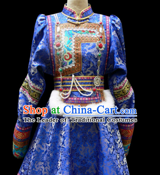 Mongolian Minority Empress Mongol Mongolia Princess Clothing Ethnic Traditional Costumes Complete Set