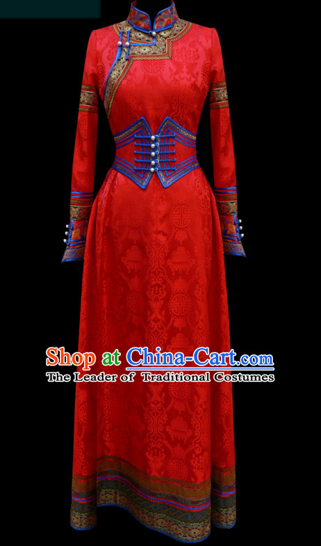 Red Mongolian Minority Empress Mongol Mongolia Princess Clothing Ethnic Traditional Costumes Complete Set