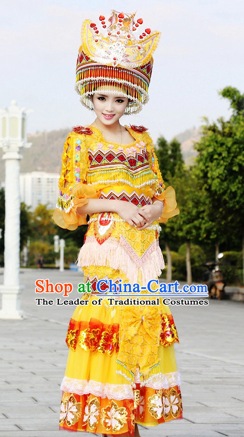 Hmong Women Minority Dresses Miao Girls Clothing Ethnic Miao Minority Dance Costume Minority Dress Dance Miao Costumes and Hat Complete Set