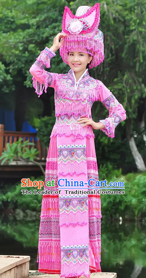 Hmong Women Minority Dresses Miao Girls Clothing Ethnic Miao Minority Dance Costume Minority Dress Dance Miao Costumes and Hat Complete Set