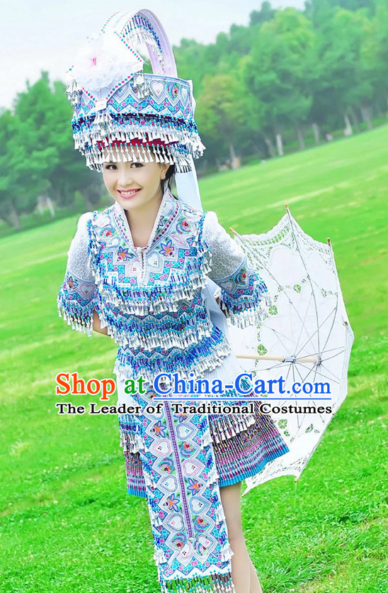 Hmong Women Minority Dresses Miao Girls Clothing Ethnic Miao Minority Dance Costume Minority Dress Dance Miao Costumes and Hat Complete Set