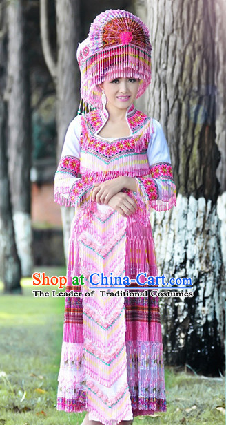 Hmong Women Minority Dresses Miao Girls Clothing Ethnic Miao Minority Dance Costume Minority Dress Dance Miao Costumes and Hat Complete Set