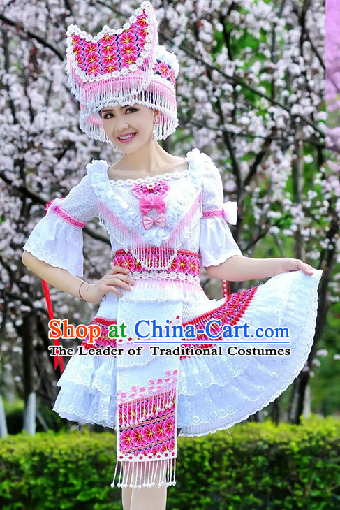 Hmong Women Minority Dresses Miao Girls Clothing Ethnic Miao Minority Dance Costume Minority Dress Dance Miao Costumes and Hat Complete Set