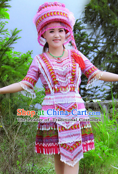 Hmong Women Minority Dresses Miao Girls Clothing Ethnic Miao Minority Dance Costume Minority Dress Dance Miao Costumes and Hat Complete Set