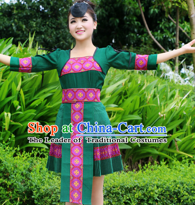 Hmong Women Minority Dresses Miao Girls Clothing Ethnic Miao Minority Dance Costume Minority Dress Dance Miao Costumes and Hat Complete Set