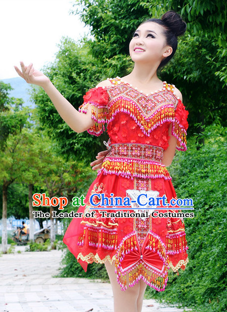 Hmong Women Minority Dresses Miao Girls Clothing Ethnic Miao Minority Dance Costume Minority Dress Dance Miao Costumes and Hat Complete Set