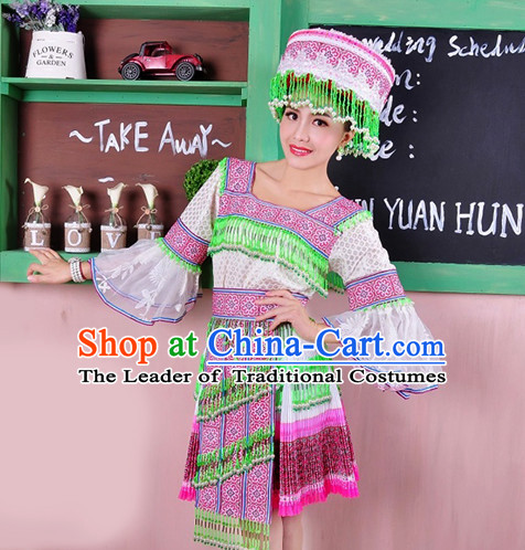 Hmong Women Minority Dresses Miao Girls Clothing Ethnic Miao Minority Dance Costume Minority Dress Dance Miao Costumes and Hat Complete Set