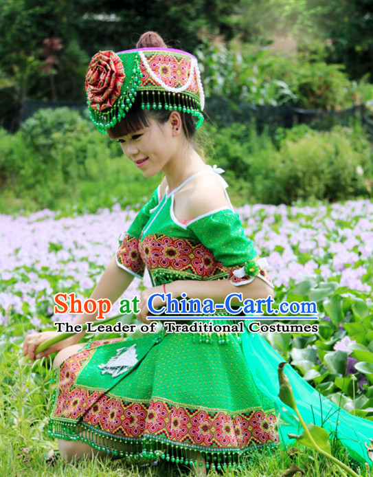 Hmong Women Minority Dresses Miao Girls Clothing Ethnic Miao Minority Dance Costume Minority Dress Dance Miao Costumes and Hat Complete Set