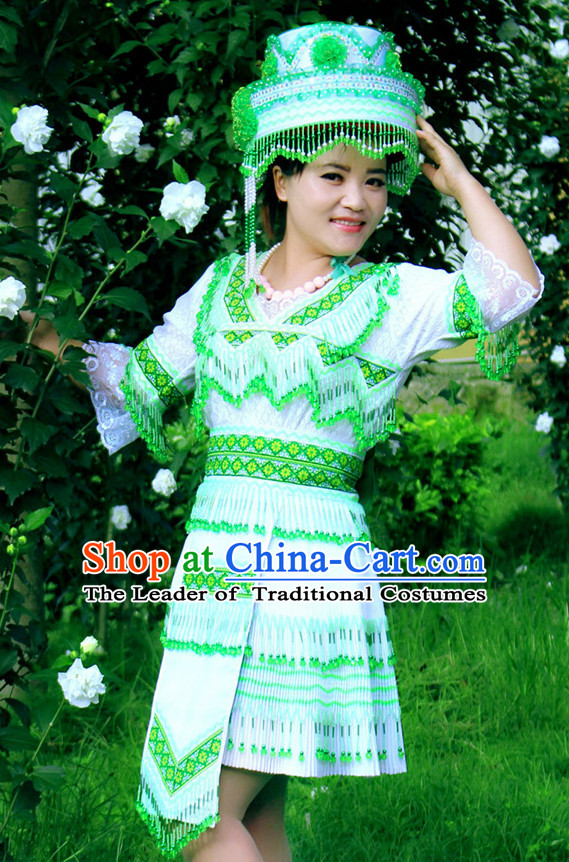 Hmong Women Minority Dresses Miao Girls Clothing Ethnic Miao Minority Dance Costume Minority Dress Dance Miao Costumes and Hat Complete Set