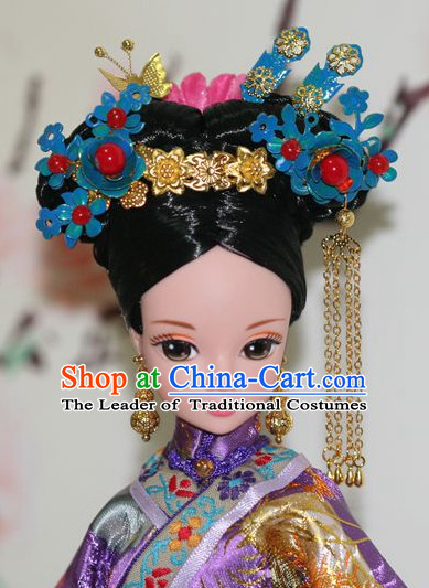 Traditional Chinese Qing Empress Headpiece Princess Headdress Palace Hair Decorations Royal Hair Sticks Head Gear Hair Decoration Set