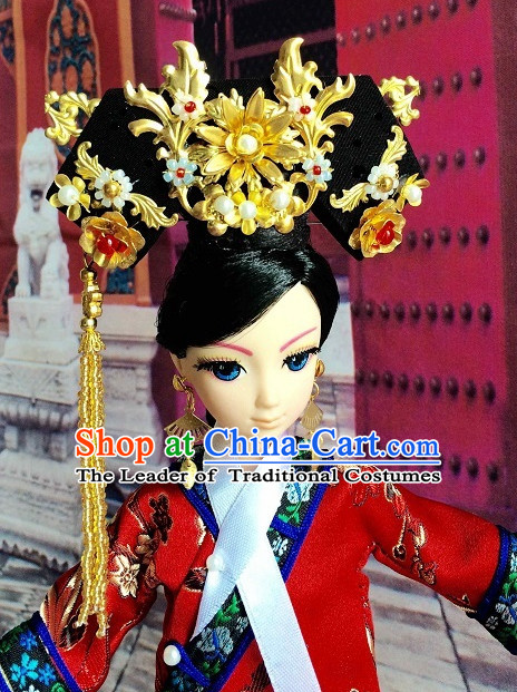 Traditional Chinese Women Qing Empress Headpiece Princess Headdress Palace Hair Decorations Royal Hair Sticks Head Gear Hair Decoration Set