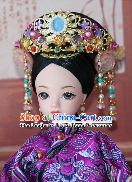 Traditional Chinese Qing Empress Headpiece Princess Headdress Palace Hair Decorations Royal Hair Sticks Head Gear Hair Decoration Set