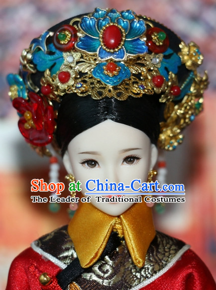 Traditional Chinese Women Qing Empress Headpiece Princess Headdress Palace Hair Decorations Royal Hair Sticks Head Gear Hair Decoration Set