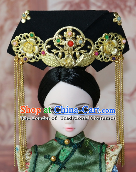 Traditional Chinese Qing Empress Headpiece Princess Headdress Palace Hair Decorations Royal Hair Sticks Head Gear Hair Decoration Set