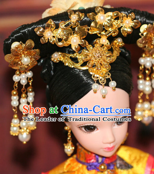 Traditional Chinese Qing Empress Headpiece Princess Headdress Palace Hair Decorations Royal Hair Sticks Head Gear Hair Decoration Set