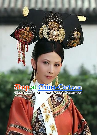 Traditional Chinese Qing Empress Headpiece Princess Headdress Palace Hair Decorations Royal Hair Sticks Head Gear Hair Decoration Set