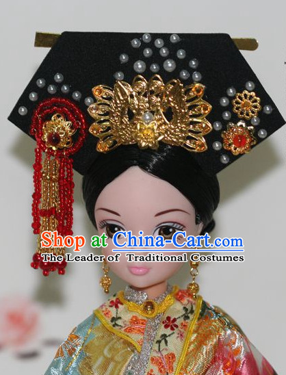 Traditional Chinese Qing Empress Headpiece Princess Headdress Palace Hair Decorations Royal Hair Sticks Head Gear Hair Decoration Set