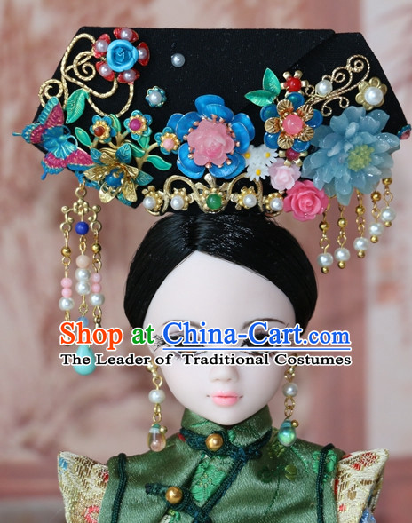 Traditional Chinese Qing Empress Headpiece Princess Headdress Palace Hair Decorations Royal Hair Sticks Head Gear Hair Decoration Set