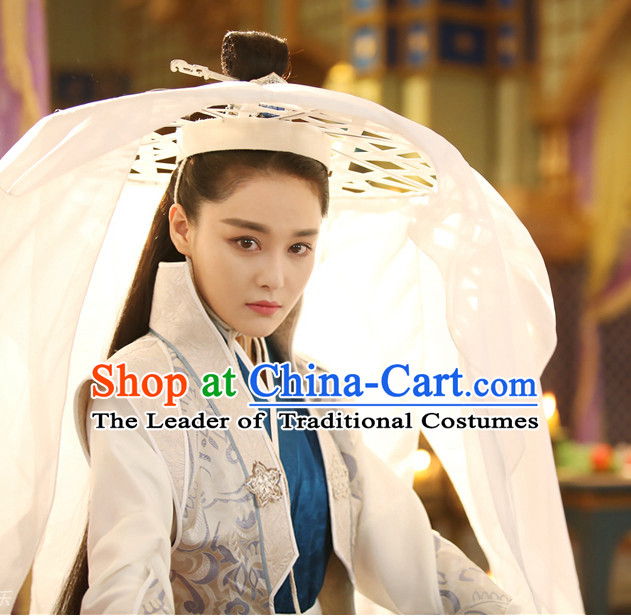 Ancient Chinese Pure White Long Veil Bamboo Hat