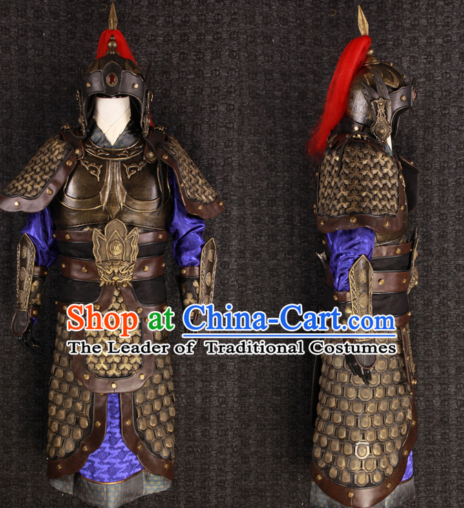 China Ancient General Hero Fighting Armor Costume and Tiger Helmet Complete Set for Men or Boys