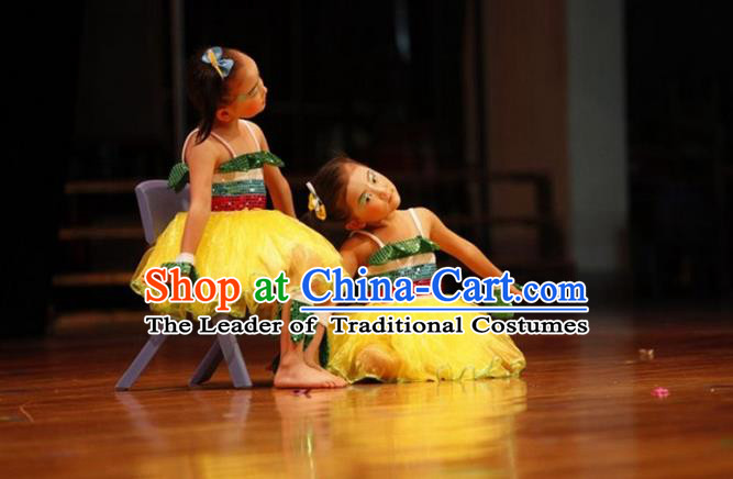 Traditional Chinese Yangge, Children Fan Dancing Wholesale Costume, Folk Dance Yangko Costume Dancewear for Kids