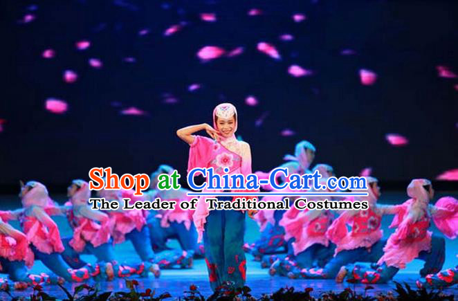 Traditional Chinese Yangge, Children Fan Dancing Wholesale Costume, Folk Dance Yangko Costume, Traditional Chinese Hui Minority Nationality Dancewear for Kids