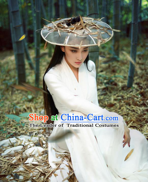 Traditional Chinese Acient Swordswoman Hats, Cosplay Swordswomen Mask Veil Headwear, Bamboo Hat for Women