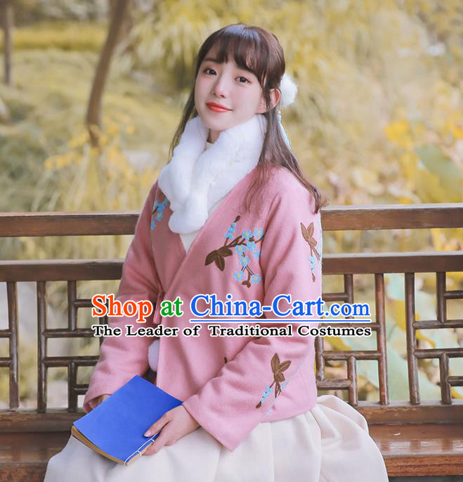 Traditional Classic Women Clothing, Traditional Chinese Classic Hanfu Woolen Coat, Han Dynasty Short Embroidered Coat for Women