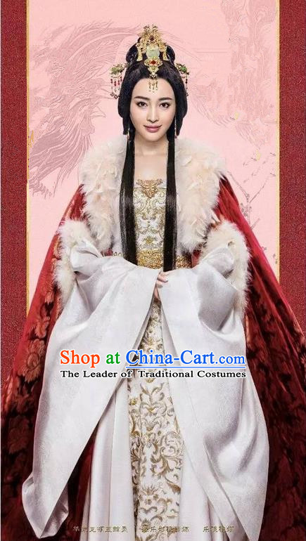 Traditional Chinese Ancient Imperial Emperess Concubine Costumes, Ancient Chinese Cosplay Queen Costume and Hair Accessories Complete Set for Women