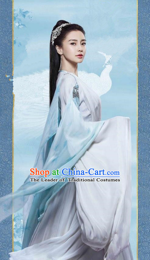 Traditional Chinese Ancient Heroine Fairy Costumes, Ancient Chinese Cosplay Swordswomen Knight Costume and Hair Accessories Complete Set for Women