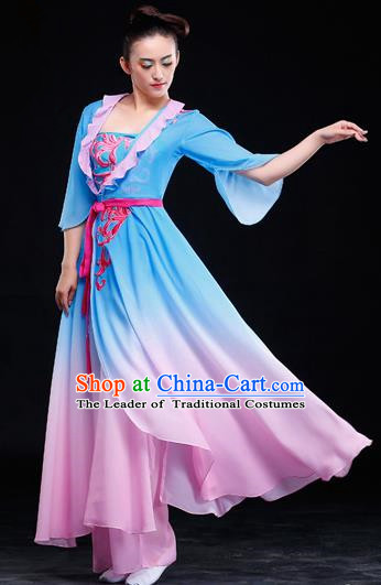 Traditional Chinese Classical Yangko Gradient Dance Dress, Yangge Fan Dancing Costume Suits, Folk Dance Yangko Costume for Women