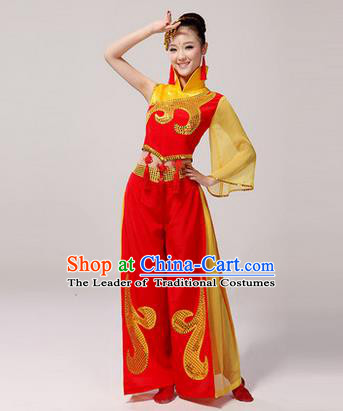 Traditional Chinese Classical Yangko Drum Dance Dress, Yangge Fan Dancing Costume Umbrella Dance Suits, Folk Dance Yangko Costume for Women