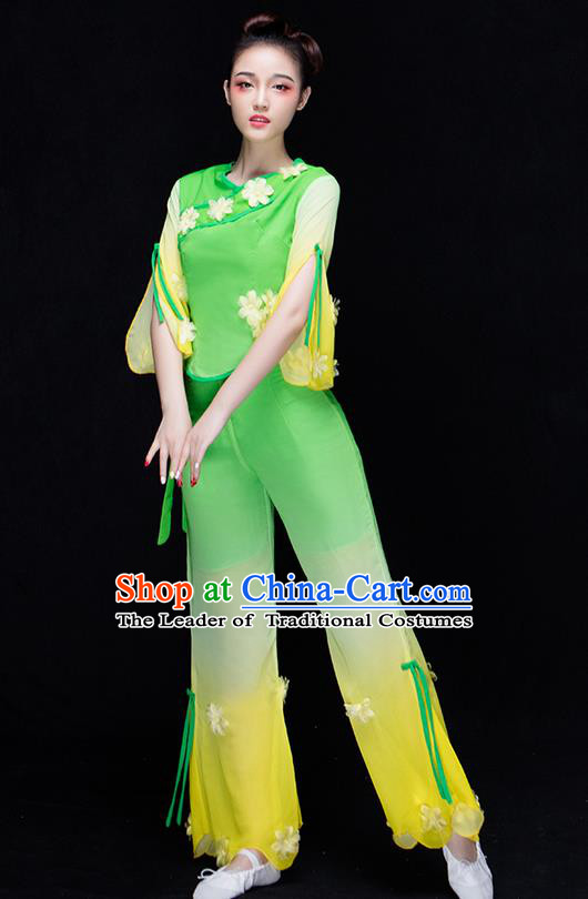 Traditional Chinese Classical Yangko Jasmine Flower Dance Dress, Yangge Fan Dancing Costume Umbrella Dance Suits, Folk Dance Yangko Costume for Women