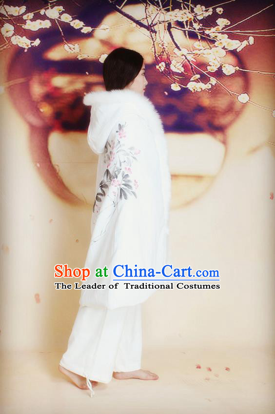 Traditional Chinese Female Costumes Dress Smock,Chinese Acient Extended Cloak, Chinese Hanfu Extended Cloak, Fur Collar Cloak for Women