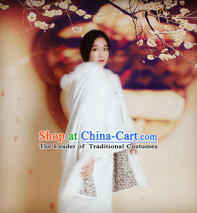 Traditional Chinese Female Costumes Dress Smock,Chinese Acient Extended Cloak, Chinese Hanfu Extended Cloak, Fur Collar Cloak for Women