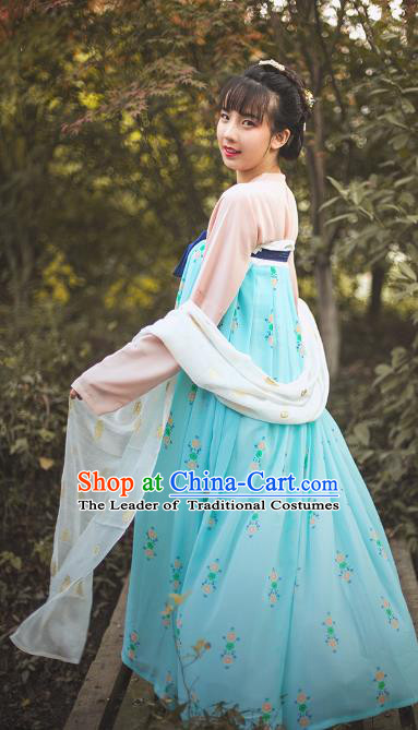 Traditional Chinese Tang Dynasty Princess Embroidered Costume, Asian China Ancient Hanfu Slip Skirt Clothing for Women