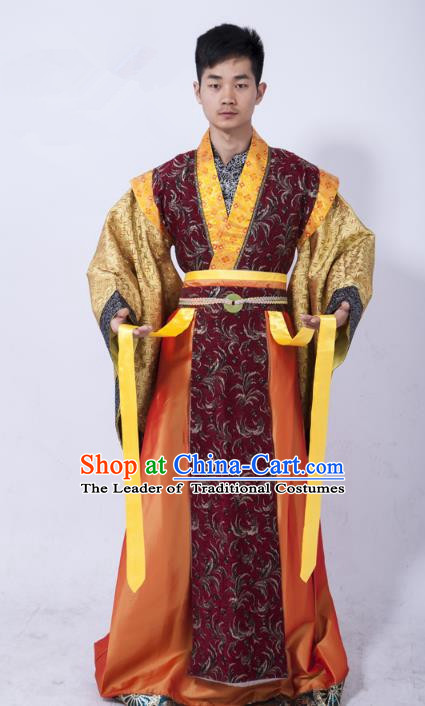 Traditional Ancient Chinese Royal Highness Costume, Asian Chinese Han Dynasty Emperor Clothing for Men