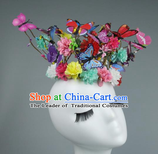 Top Grade Handmade Wedding Hair Accessories Flowers Butterfly Headdress, Baroque Style Bride Royal Crown Headwear for Women