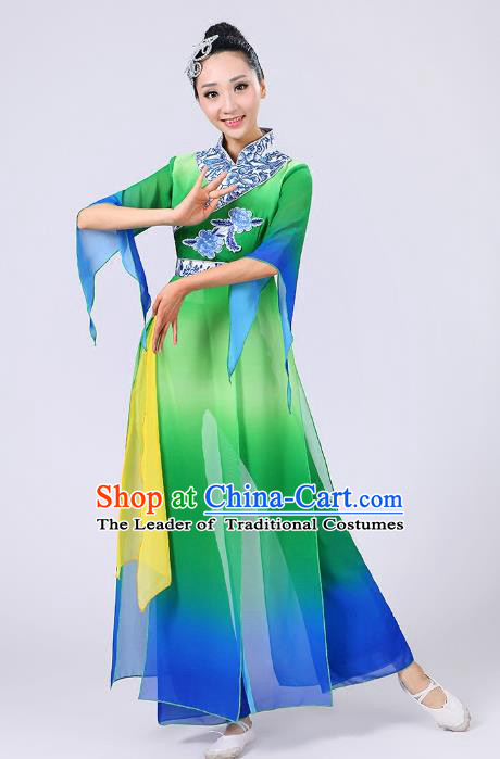 Traditional Chinese Yangge Dance Green Costume, Folk Fan Dance Uniform Classical Umbrella Dance Clothing for Women