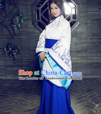 Asian China Ancient Han Dynasty Palace Lady Costume, Traditional Chinese Hanfu Imperial Consort Embroidered Curve Bottom Clothing for Women