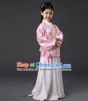 Asian China Ancient Ming Dynasty Palace Lady Costume, Traditional Chinese Hanfu Embroidered Clothing for Kids