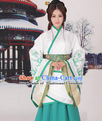 Traditional Ancient Chinese Imperial Consort Costume, Elegant Hanfu Chinese Han Dynasty Imperial Empress Green Embroidered Clothing for Women