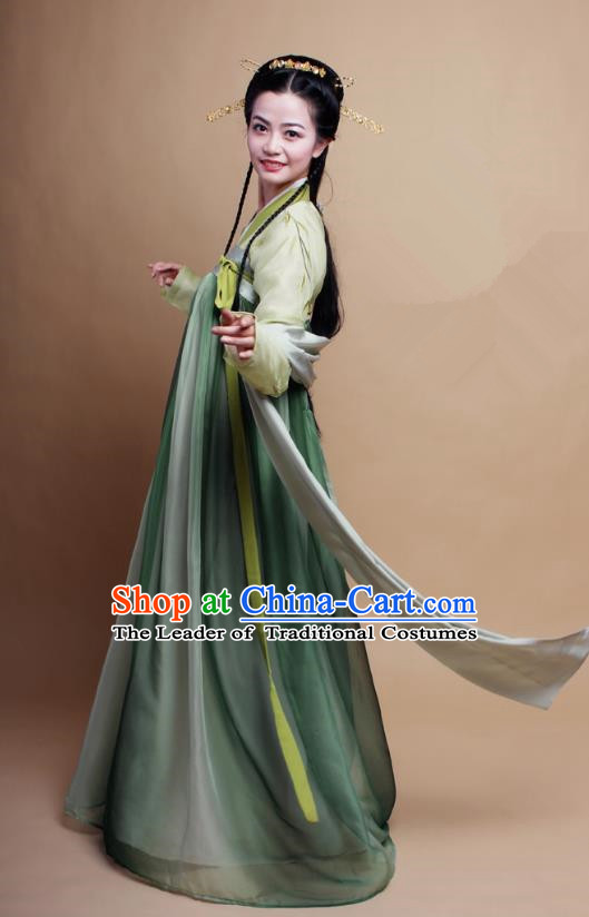 Asian China Tang Dynasty Princess Costume Complete Set, Traditional Chinese Ancient Princess Embroidered Bamboo Hanfu Clothing for Women