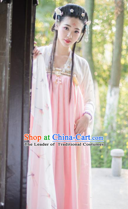 Asian China Tang Dynasty Imperial Concubine Costume, Traditional Chinese Ancient Princess Hanfu Clothing for Women