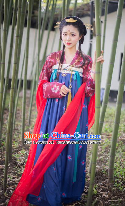 Asian China Tang Dynasty Princess Costume, Traditional Ancient Chinese Palace Lady Embroidery Clothing for Women